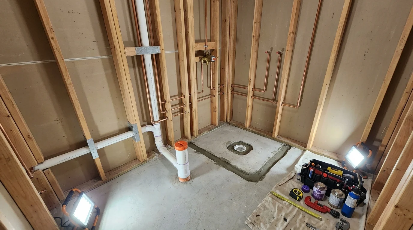 Bathroom rough-in plumbing during remodel by Johns Plumbing LLC in Canajoharie