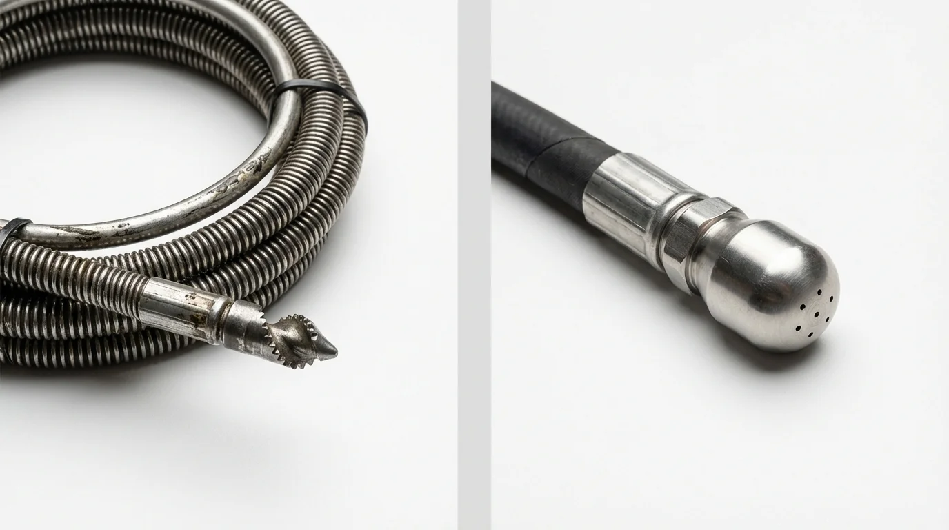 Drain snake cable and hydro jetting nozzle used for drain cleaning in Canajoharie, NY