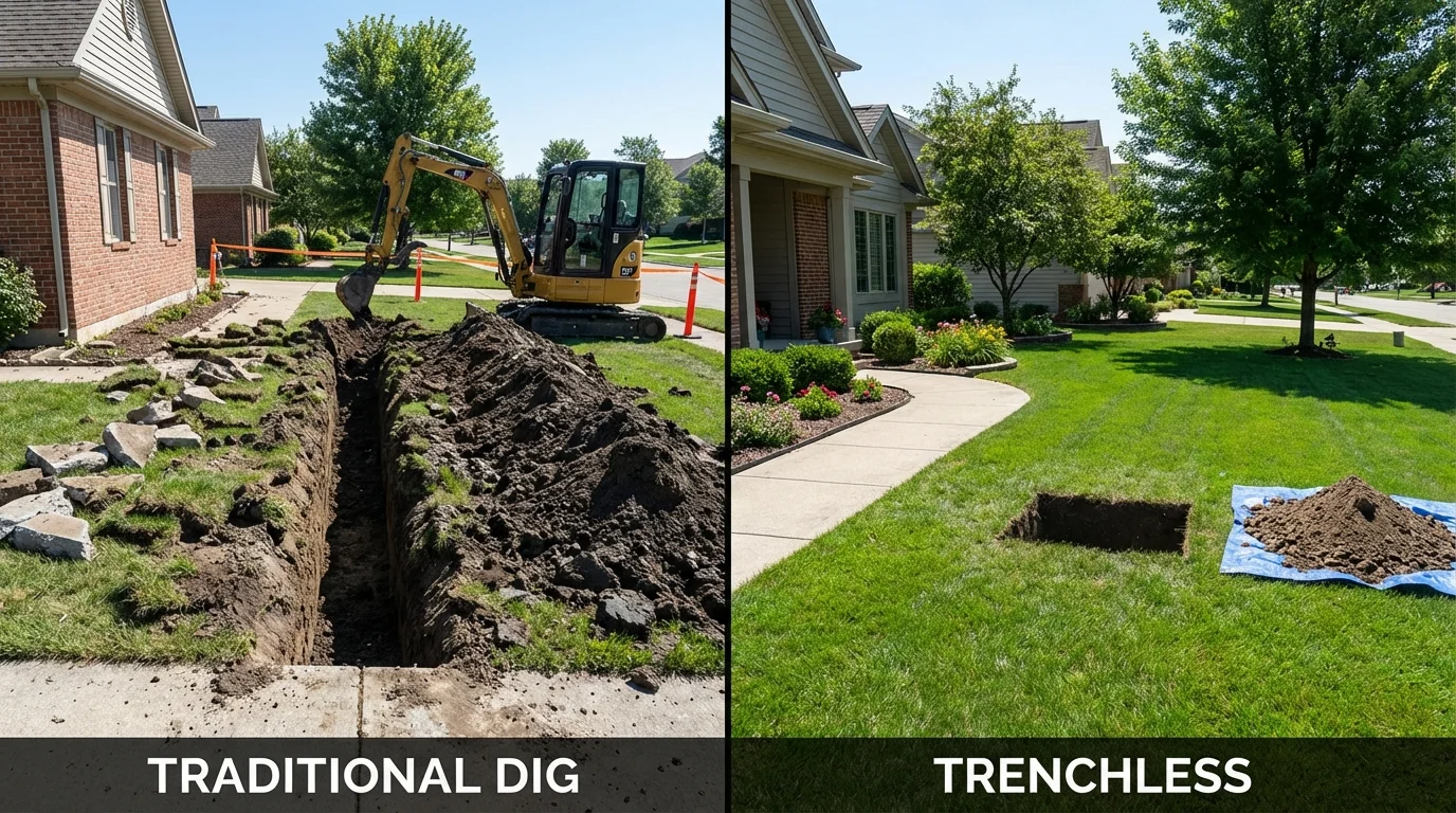 Trenchless sewer repair with minimal yard damage versus traditional excavation in Canajoharie, NY